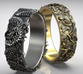  8g Китайский Стиль татуировки Дракона Узор Обручальное кольцо Пара Кольцо из чистого стерлингового серебра 925 Пробы