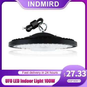  UFO LED Indoor Light 100W, 6500K Workshop Lamp IP65 Промышленная Лампа LED High Bay Холодный Белый Светодиодный Прожектор IP65 для Гаража