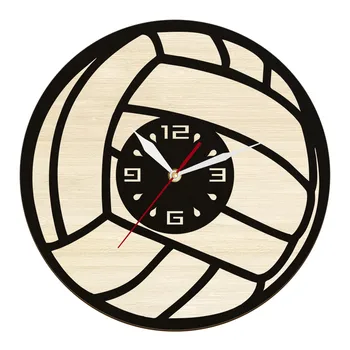  Деревянные настенные часы в форме волейбольного мяча для гостиной, спортивный домашний декор, настенные часы с лазерной гравировкой в деревенском стиле для волейболиста