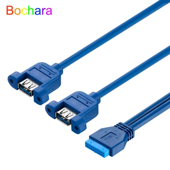  Материнская плата Bochara 20Pin с двойным разъемом USB 3.0, Y-образный кабель-разветвитель с резьбовым креплением на панель, фольга + Плетеный экранированный 30 см 50 см