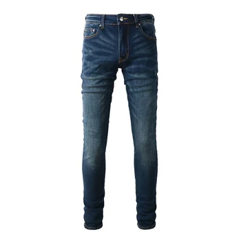  Новое поступление Мужской Потертой темно-синей Уличной одежды Slim Fit High Sstreet, Рваные обтягивающие джинсы-стрейч для мужчин