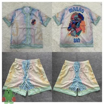  Рубашки CASABLANCA, костюм с изображением Короля покера, разноцветные полосы, Мягкий принт, пара рубашек с коротким рукавом